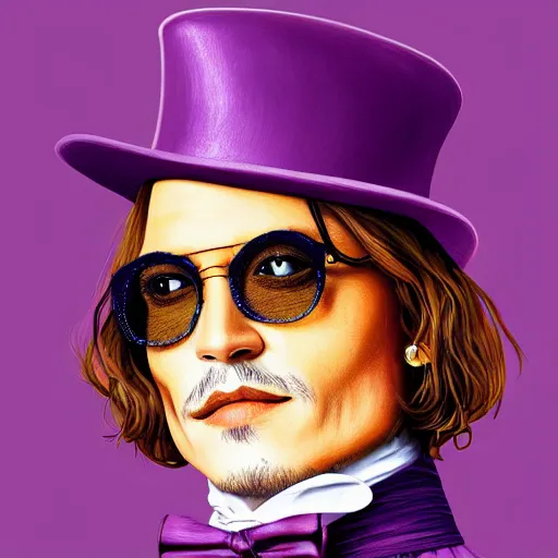 Image similar to portrait of johnny depp without mustache and beard as willy wonka, highly detailed, centered, solid color background, digital painting