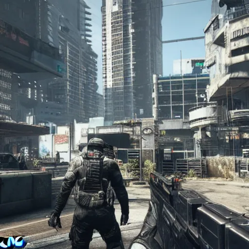 Prompt: futuristic call of duty game set in a cyberpunk city, ps 5, 8 k