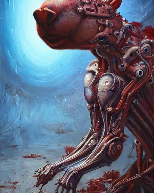 Prompt: bloody cyborg capybara, by antonio j. manzanedo, giger, alex grey, android jones, wayne barlowe, philippe druillet, raymond swanland, cyril rolando, josephine wall, harumi hironaka, trending on artstation