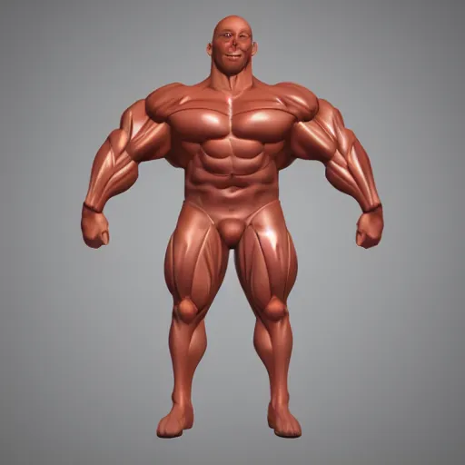 Image similar to extremely muscular bald man, small legs, exaggerated arms, 3 d model, gladiator, small head.