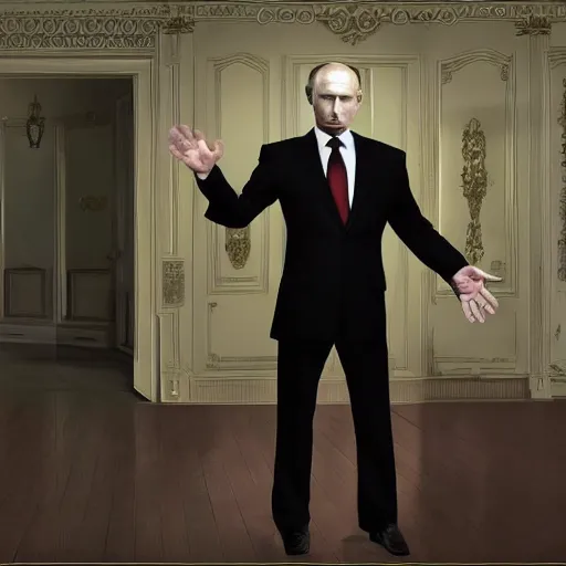 Image similar to Vladimir Putin in backrooms, creepypasta, horror