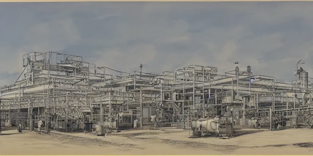 Prompt: painting of a meat processing plant, hariton pushwagner