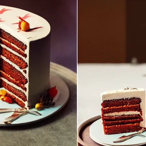 Prompt: an award winning photo of a delicious cake made from bat meat, promotional photo