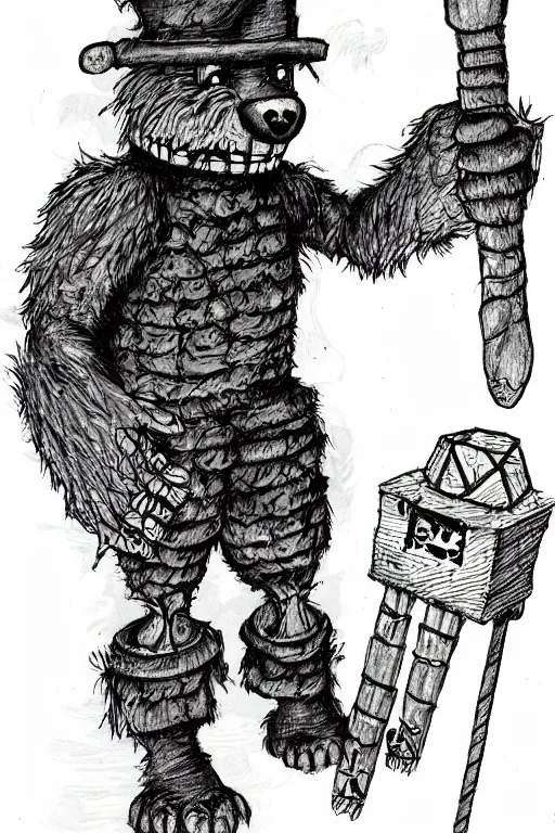 Prompt: freddy fazbear as a D&D monster illustration, 1981