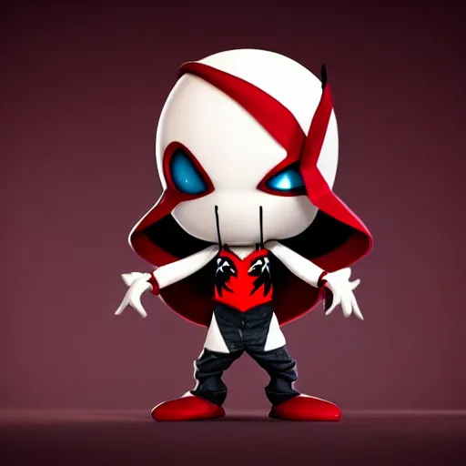 Image similar to super cute chibi Spawn 3D concept art by Todd mcfarlane, 4K, anthropomorphic, elegant, glowing effect, ornate, dynamic, centered, sharp focus, beautiful detailed, face very realistic, Game Art!!, hyper detailed, no background, cartoon, cinematic, raytrace, Trend on artstation, C4D