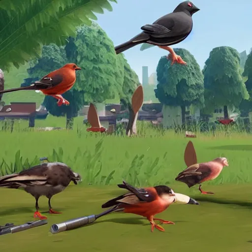 Prompt: battle royal game with birds with guns in - game