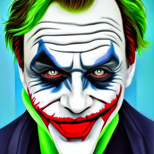 Image similar to mark hamill as the joker, portrait, oil painting, cartoon style