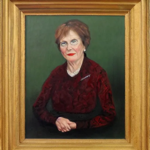 Prompt: a portrait painting of belva oschmann