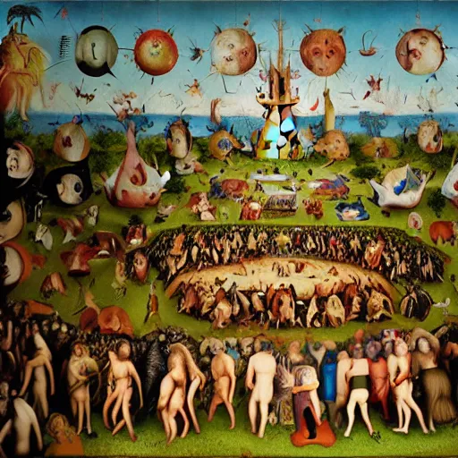 Prompt: Naturalist people parade at the garden of earthly delights, cinematic, award winning, shot with imax cameras, photograph, 4K, detailed rendering