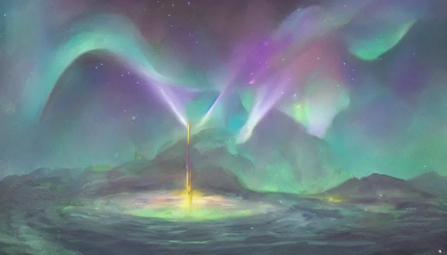 Image similar to The radiant citadel. Floating in the deep ethereal and pierced by the Auroral diamond