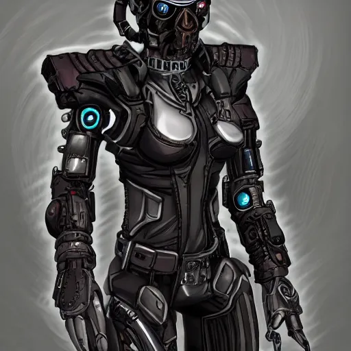 Image similar to a mysterious portrait of a cyborg bodyguard, pretty, premium cybernetics, D&D, fantasy, intricate, cel-shaded 3d, Borderlands style