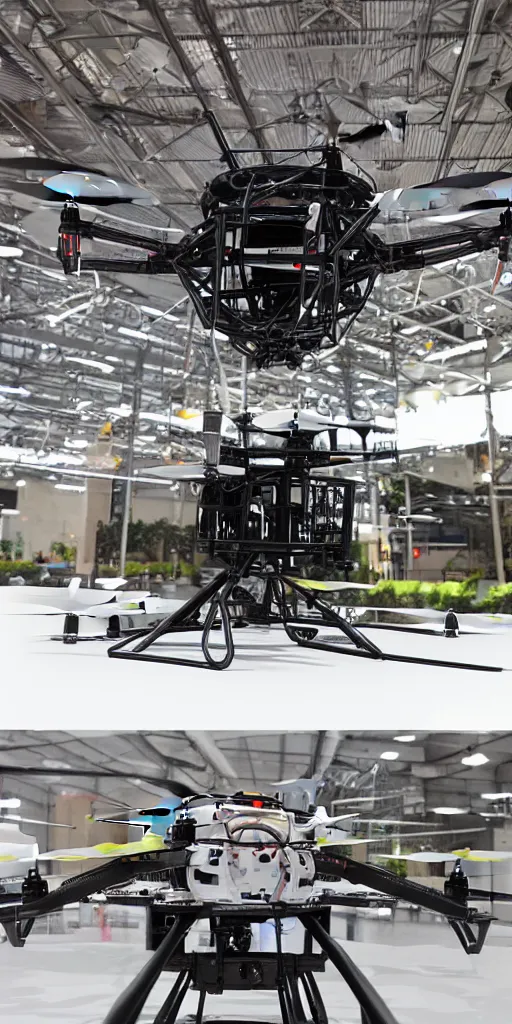 Image similar to a mechanical highly detailed drone big enough to live inside hovering