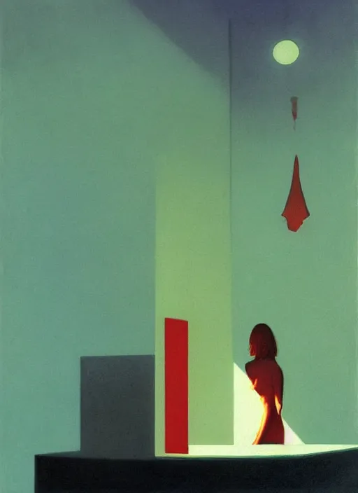 Prompt: woman at a traffilc in space light Edward Hopper and James Gilleard, Zdzislaw Beksinski highly detailed