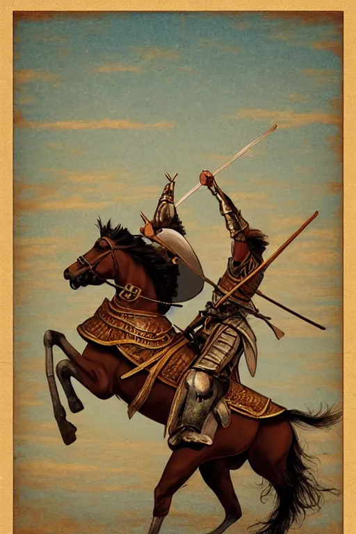 Prompt: ( ( ( ( ( ( ( a knight riding a horse with wagon wheels ) ) ) ) ) ) ) by chris mcgrath and greg rutowski and wlop!!!!!!!!!!!!!! muted colors, detailed