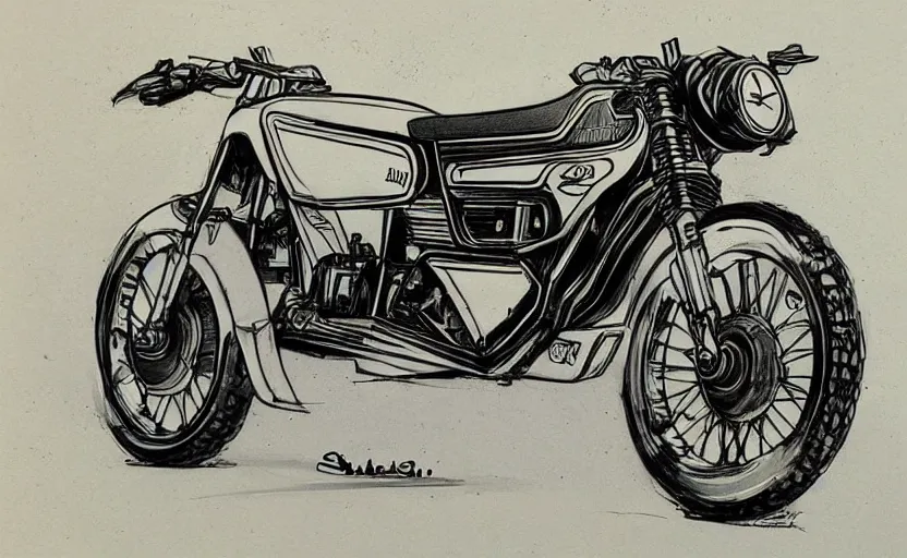 Image similar to 1 9 7 0 s suzuki enduro motorcycle concept, sketch, art,