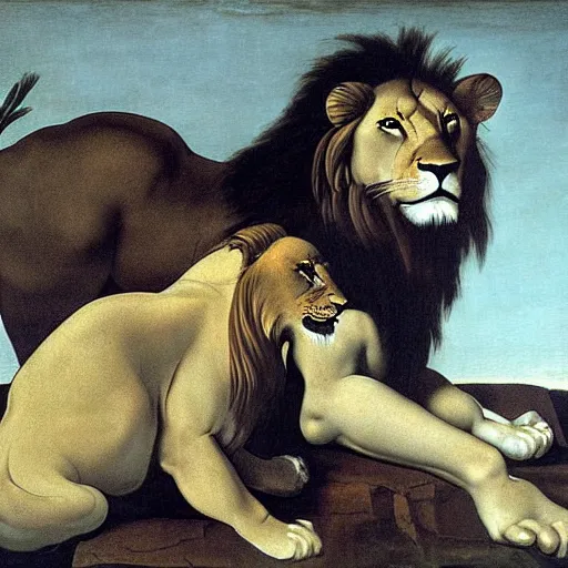 Image similar to majestic painting of a lion by Michelangelo Merisi da Caravaggio