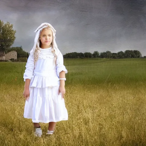 Image similar to portrait of girl dressed in white clothes countryside country style country house_fantasy character portrait