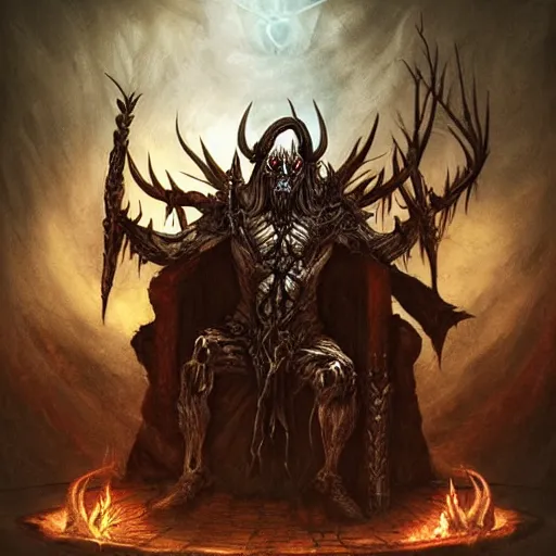 Prompt: demon lord on his throne of horns, bones and thorns | fantasy art | hellish