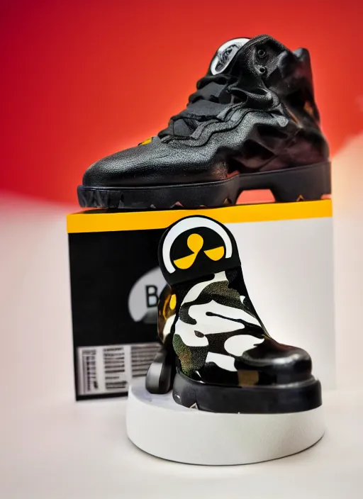 Image similar to hyperrealistic and heavy detailed product photo bape avant garde shoe of movie the fifth element, in front of white back drop, whole shoe is in picture, leica sl 2 5 0 mm, vivid color, high quality, high textured, real life