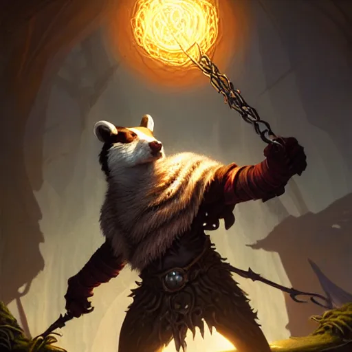 Image similar to Badger healer, spell, magic the gathering artwork, D&D, fantasy, cinematic lighting, centered, symmetrical, highly detailed, digital painting, artstation, concept art, smooth, sharp focus, illustration, volumetric lighting, epic Composition, 8k, art by Akihiko Yoshida and Greg Rutkowski and Craig Mullins, oil painting, cgsociety