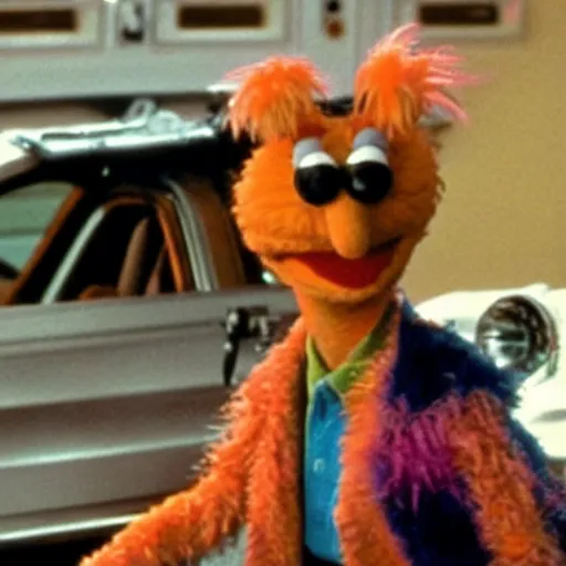 Prompt: high quality movie still of gonzo the muppet in back to the future