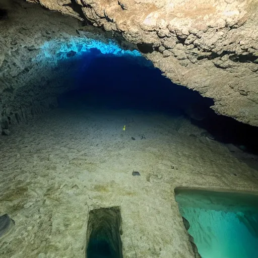 Prompt: dangerous depths of an underwater cave