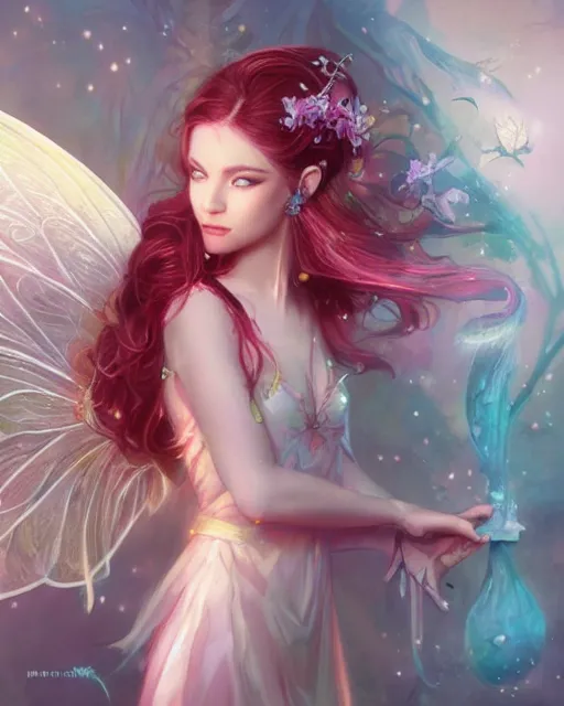 Prompt: a beautiful fairy, Ross Tran and Michael Whelan