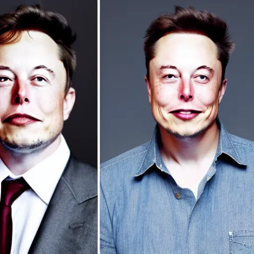 Image similar to A portrait photo of Elon Musk teams up with a teenage Elon Musk, perfect faces, 50 mm, award winning photography