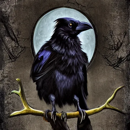 Image similar to fantasy painting of a raven by the minions | horror themed | creepy