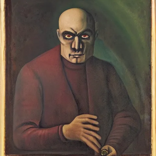 Prompt: portrait of alexander abdulov, with a red eyes, satanic body, head of old man, hands with blood of sinners