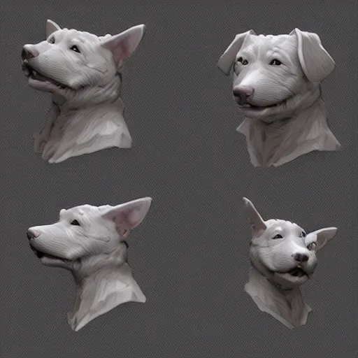 Prompt: detailed 3 d mesh of a dog, modeling space zbrush