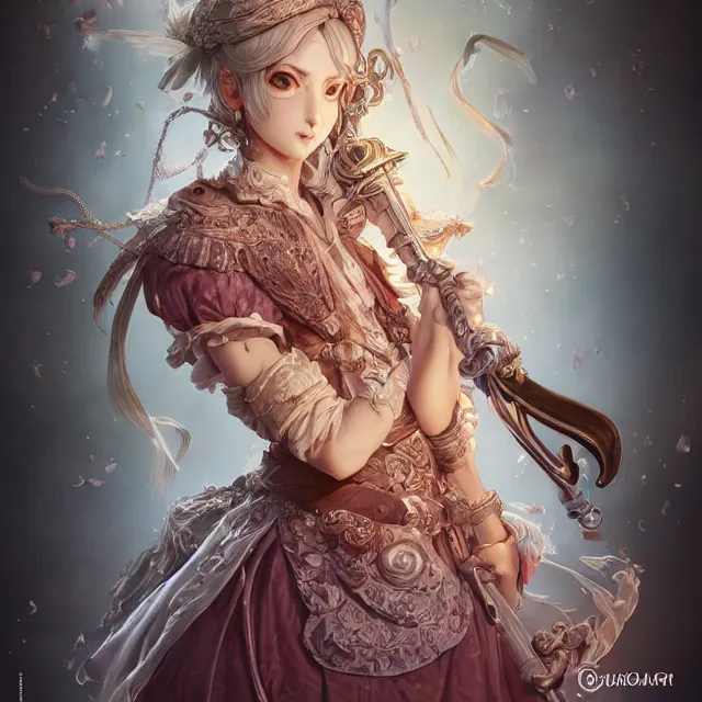 Image similar to portrait of neutral good colorful female cleric bard healer as absurdly beautiful, elegant, young skinny gravure idol, ultrafine hyperdetailed face illustration by kim jung gi, irakli nadar, intricate linework, sharp focus, bright colors, octopath traveler, final fantasy, unreal engine highly rendered, global illumination, radiant light, detailed intricate environment