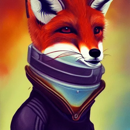 Image similar to portrait of a cute fox as an astronaut in a spaceship that has been to war and is in rough shape, had an eye patch:: in the style of charlie bowater, realistic:: oil painting::