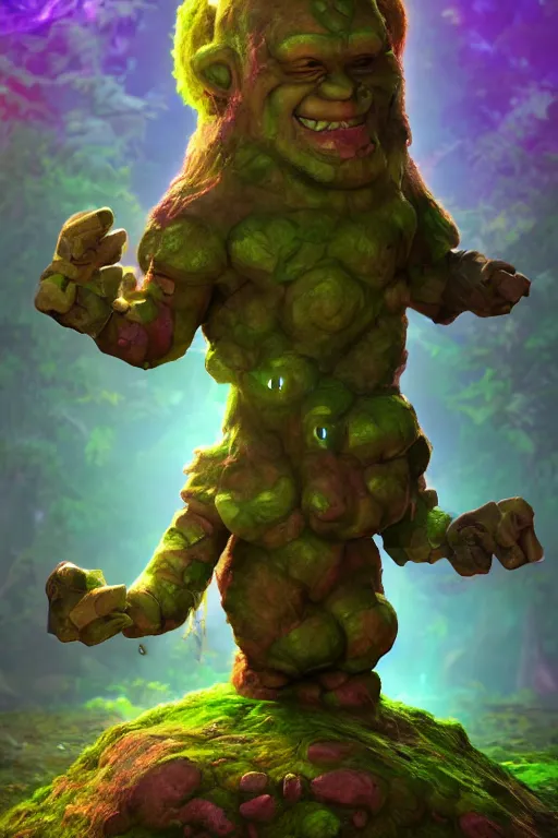 Image similar to arcane fantasy art giant golem elemental wood rock bastion forged gemstone enchanted forest troll, global illumination ray tracing hdr fanart arstation by sung choi and eric pfeiffer and gabriel garza and casper konefal lisa frank zbrush central hardmesh radiating a glowing aura