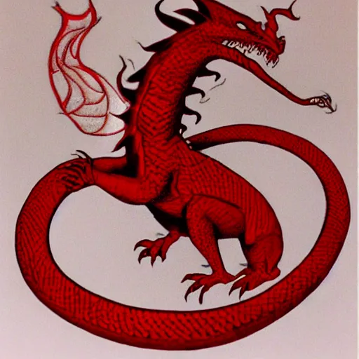 Image similar to a huge red dragon in the style of frank frazzetta