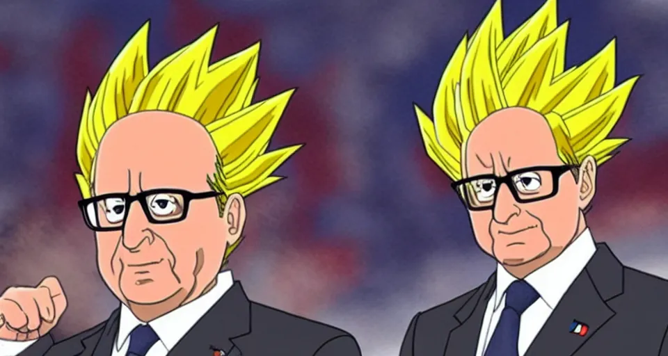 Image similar to François hollande is a super saiyan, by Gainax Co,