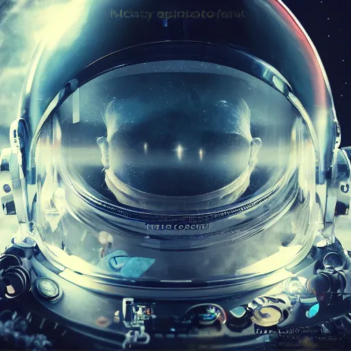 Image similar to an epic portrait of an astronaut entering the micro atom realm of microscopic multiverse with a tiny micro spaceship, cinematic lighting, under a microscope, trending on Artstation, highly detailed, insane details