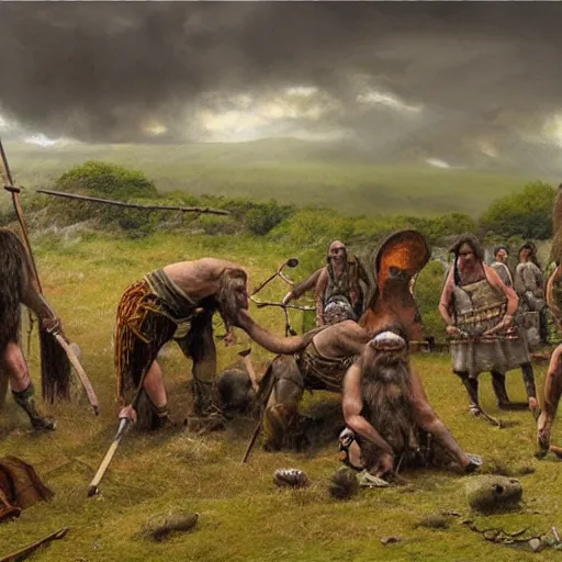 Prompt: stone age britain by james gurney