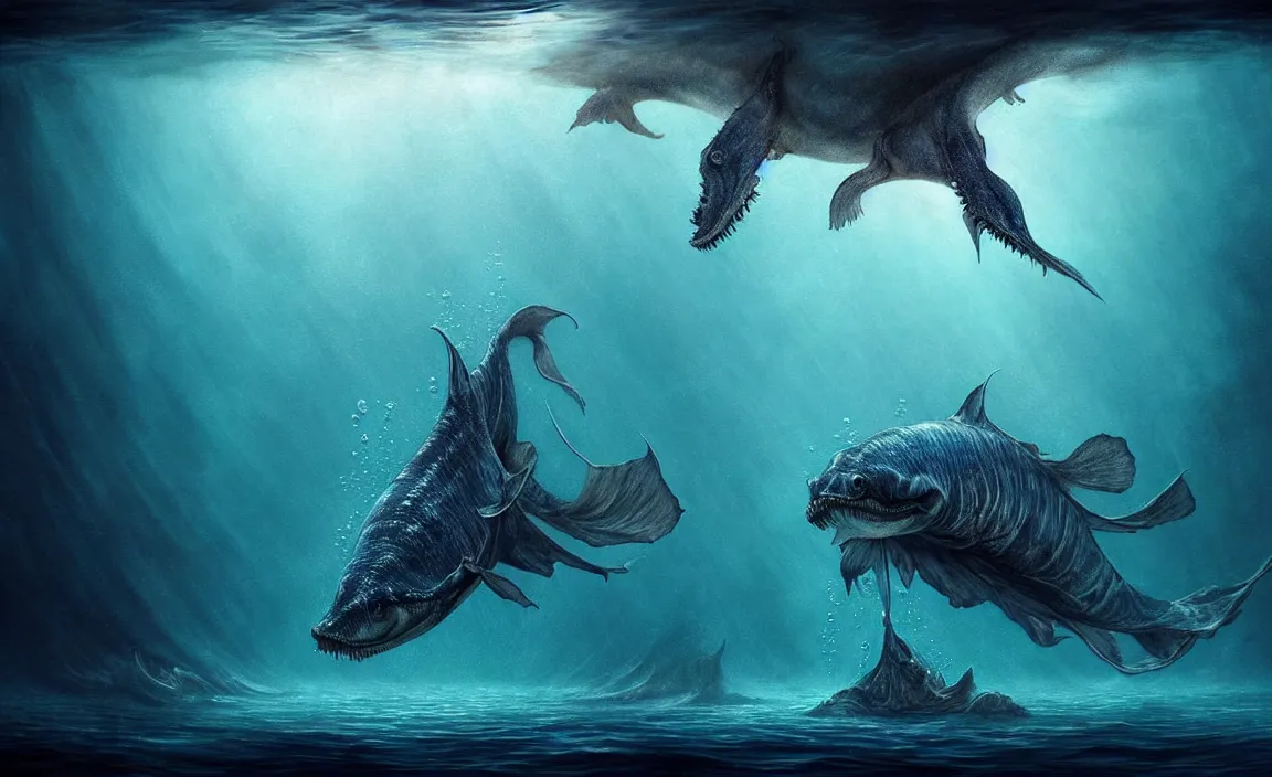 Prompt: epic professional digital art of hungry aquatic leviathan underwater, faint blue moody atmospheric lighting, underwater life, painted, intricate, detailed, detailed, foreboding, by leesha hannigan, wayne haag, reyna rochin, ignacio fernandez rios, mark ryden, iris van herpen,, epic, stunning, gorgeous, much wow, cinematic, masterpiece.