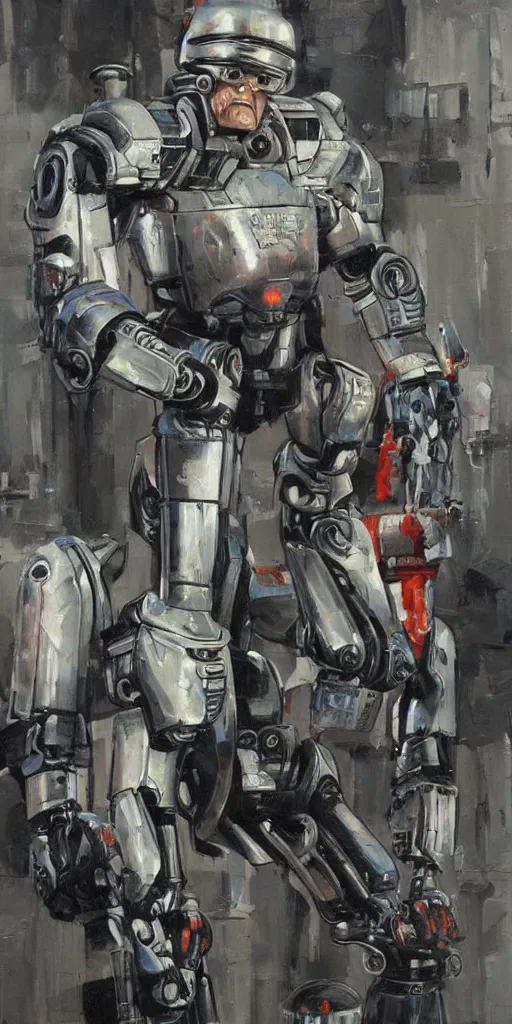 Image similar to oil painting scene from Robocop movie art by kim jung gi