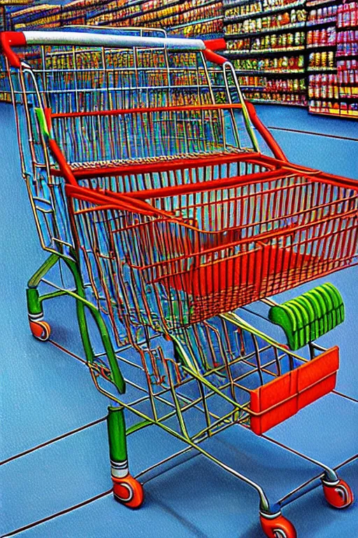 Prompt: a hyperrealistic detailed painting of a creature made of shopping carts at the super market by chris cunningham and richard corben, highly detailed, vivid color,