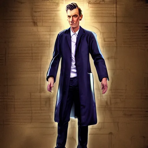 Prompt: foxish guy in a lab coat, casting, trending on artstation, 10th doctor who