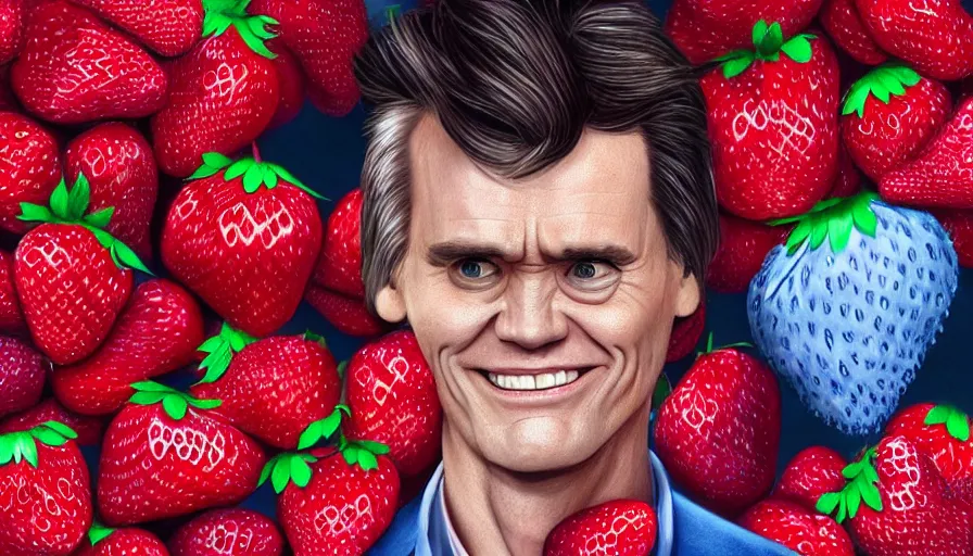 Prompt: Jim Carrey is a strawberry, hyperdetailed, artstation, cgsociety, 8k