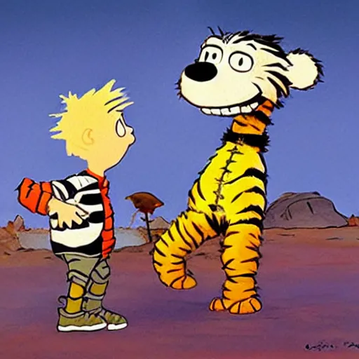 Prompt: Pixar, Calvin and Hobbes,