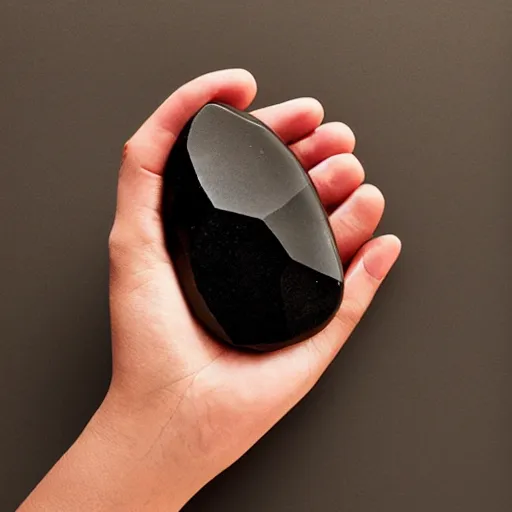 Image similar to “reaching hand made of cut gemstone, black background, 35 mm product photo”