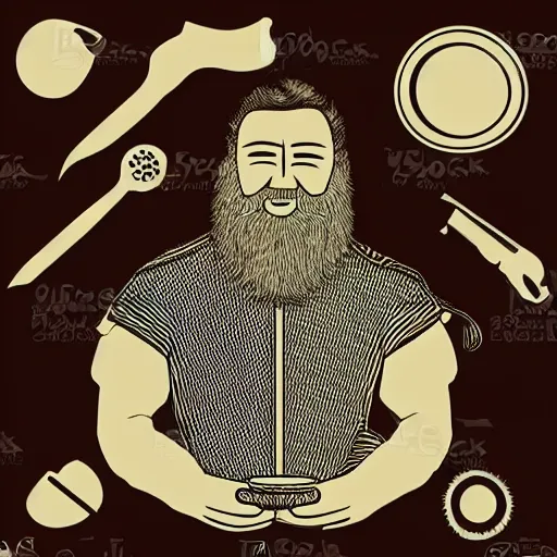 Image similar to bearded man makes bowl on lathe, woodworking, vector art