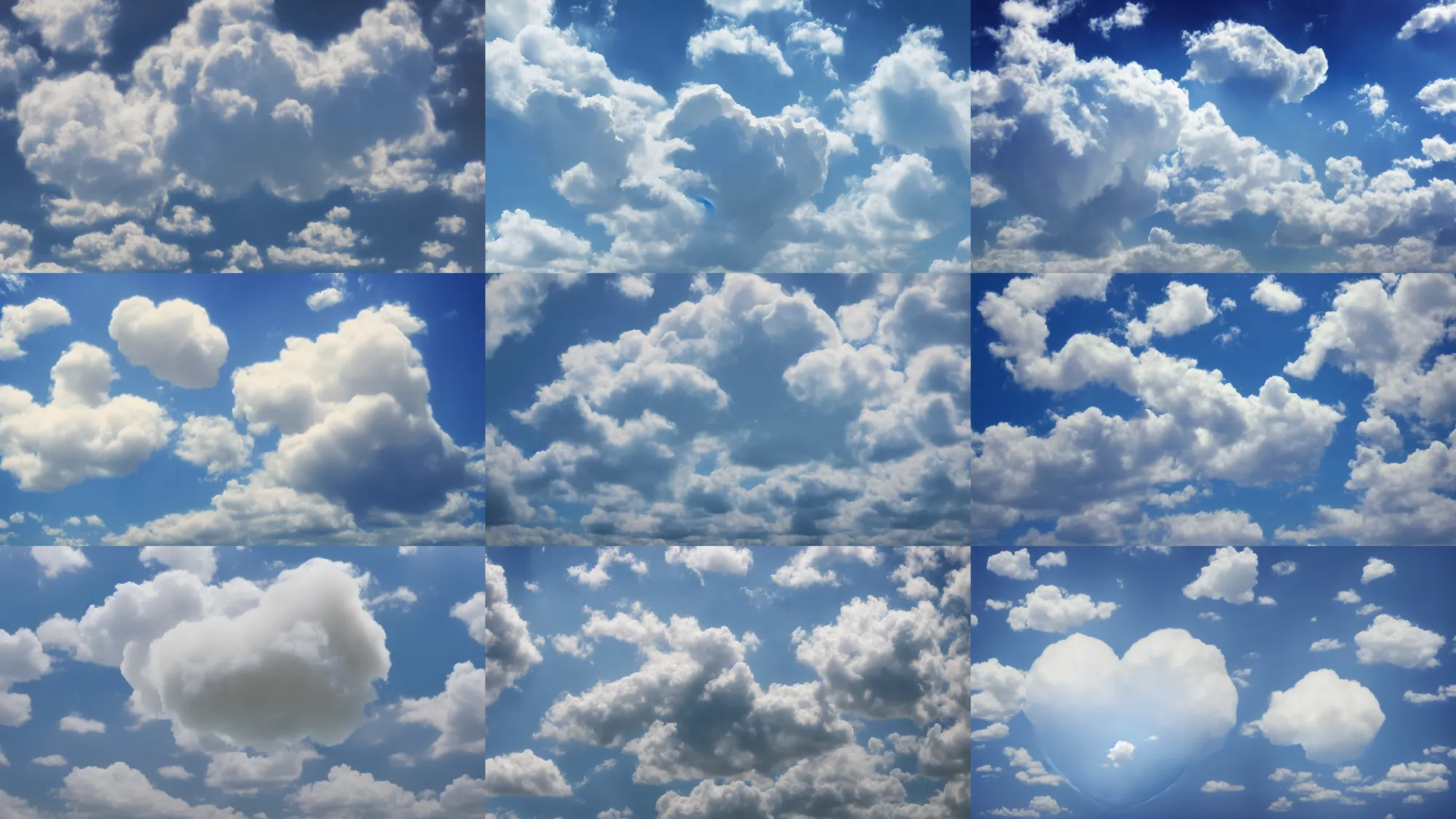 Image similar to huge cream fluffy soft cloud heart on blue clear sky, detailed, hyper realism, photo, realistic, soft volume absorbation, volume light, view up, diffused lights, ultra realism, cinematic, film