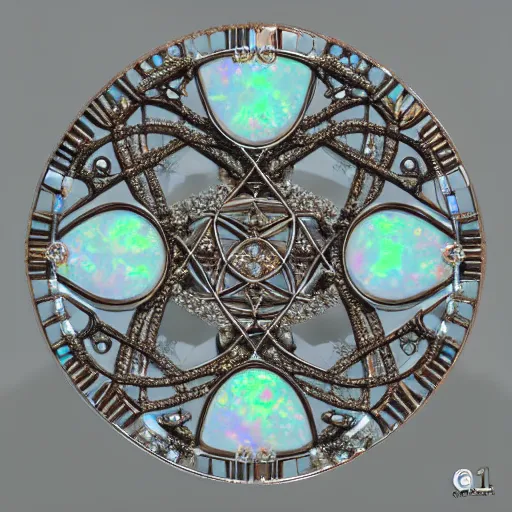 Image similar to opal crystal, orb, jewelry complex sacred geometry, artstation, 8k, magical, elegant, fantasy, highly detailed, art deco, relic, elegant, art noveau