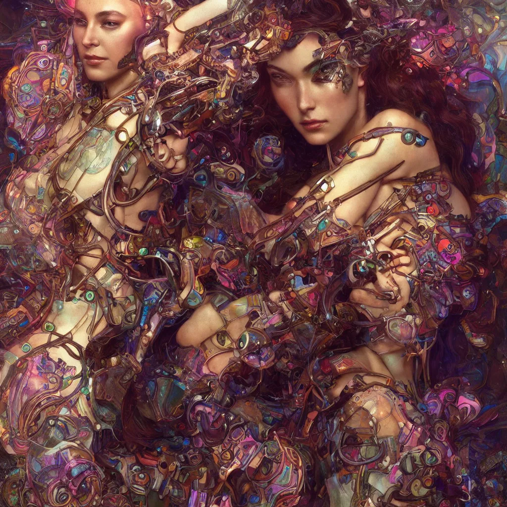 Image similar to extremely psychedelic cyborg queen of lsd. intricate, elegant, highly detailed, extremely lifelike photorealistic digital painting, artstation. steichen, gaston bussiere, tom bagshaw, cyberpunk alphonse mucha