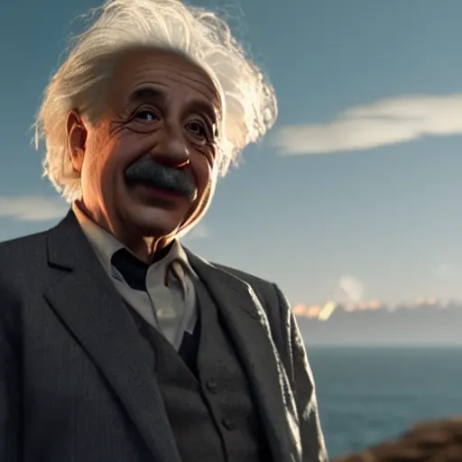 Image similar to albert einstein as tony stark in ironman, cinematic lighting, dramatic, octane render, long lens, shallow depth of field, bokeh, anamorphic lens flare, 8 k, hyper detailed, 3 5 mm film grain